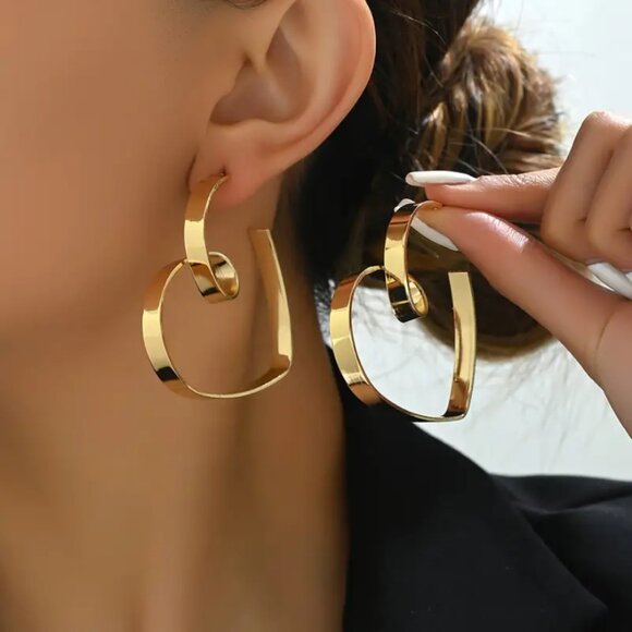 14K Gold Womens Large Chunky Heart Hoop Earrings Big Hoops 14 K Silver Jewelry